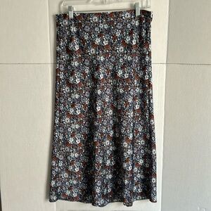 Loft women’s midi skirt, Size M.  Blue /brown floral pattern